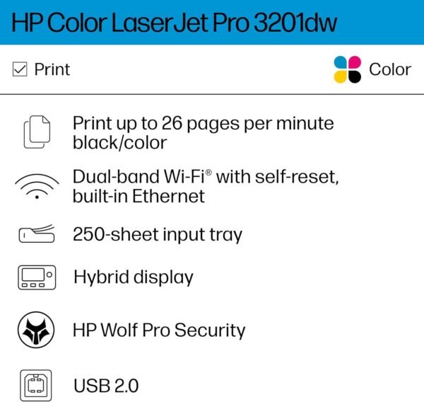 HP Color Laserjet Pro 3201dw Wireless Color Laser Printer - Image 2